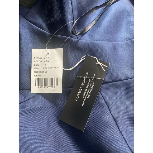 Alfred Sung Maxi Length Spaghetti Strap Mermaid Dress In Midnight Navy Size 10R - Picture 8 of 11